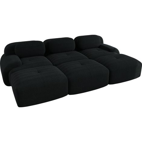 Canapé modulaire 3 places en tissu côtelé noir avec 3 poufs, design sans structure, livré monté (1/5)