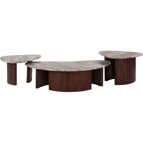 Couchtisch 3er Set Akazie 130x65x41 braun lackiert / Marmor beige ORGANIC COLLECTION 37