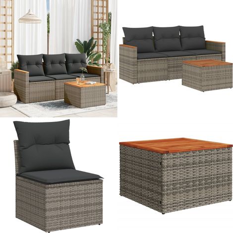 4-tlg. Garten-Sofagarnitur mit Kissen Grau Poly Rattan - Gartensorte - Gartenmöbelset - Outdoor-Lounge - Lounge Set - Rattan Gartenmöbel - Home & Living (1/5)