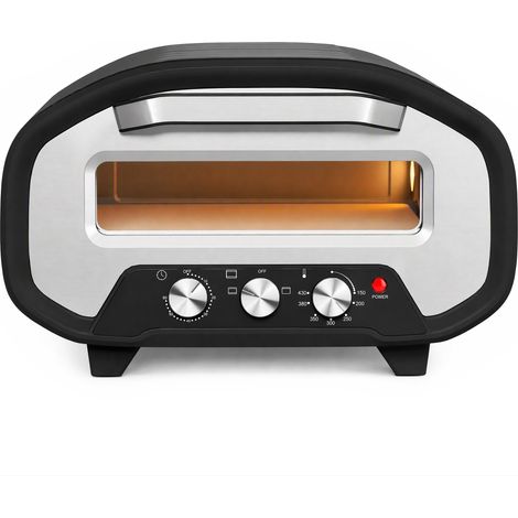 Four à pizza électrique d'intérieur 2200 W - Noir - Jusqu'à 430°C, pierre en céramique Ø30,5 cm et minuteur 60 min - Pour pizza maison, cuisine - Design compact (1/5)