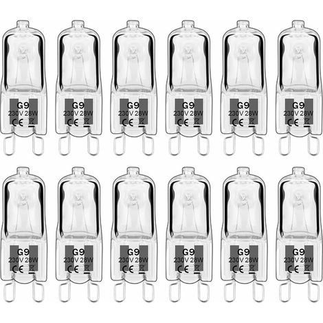 12 pièces G9 Lampes halogènes , ampoules G9 230V 28W 480lm, 2800K blanc chaud, ampoules à capsule dimmable, sans scintillement [Classe énergétique G]