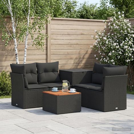 Set divano da giardino modulare in polyrattan con tavolo e contenitore nero set da 6 - PANGIVO (1/5)