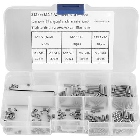 212 Vis à Tête Hexagonale Creuse M2.5 Acier Inoxydable A2-DIN916, Kit de Fixation (1/5)