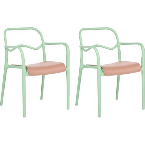 Conjunto de 2 sillas de comedor de jardín apilables de plástico estilo retro para todo tipo de clima verde Thasos