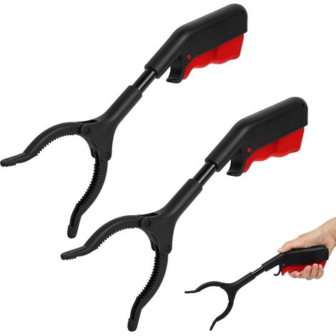 2 x 28 cm Telescopic Pick Up Pliers for Picking Up Without Bending, 360° Rotatable Jaws for Elderly People (Red + Black) (1/5)