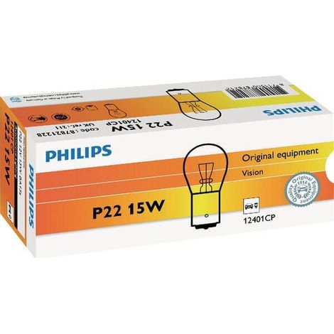10x Ampoules Philips P22 15W Vision Standard 12401CP BA15s 12V (1/2)