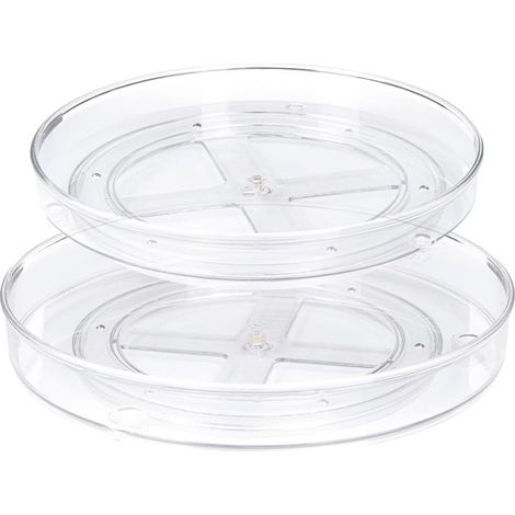 Lot de 2 Lazy Susan Plateau Tournante de Cuisine Plateaux de Rangement Rotatifs à 360° pour Cuisine et Salle de Bain(27 x 4,6 cm + 23,5 x 3,8 cm)