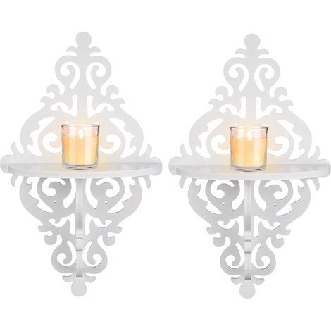 Due portacandele da parete in plastica bianca, decorativi, adatti per soggiorni e camere da letto. (1/5)