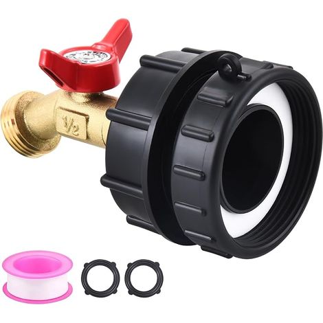 Adaptador para tanque IBC de 275 a 330 galones, rosca fina de 2.5" + grifo para válvula de manguera de jardín, conexión para manguera de jardín GHT de 0.75". (1/5)