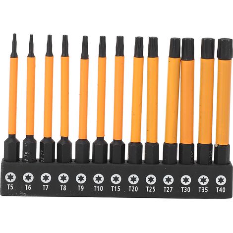 Jeu de 13 embouts de tournevis Torx de 75 mm en acier allié S2, tige hexagonale 1/4 pouce, tailles T5 à T40