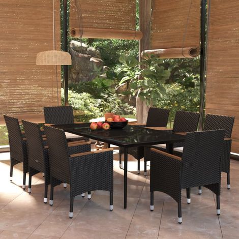 Juego de comedor de jardín 9 piezas con cojines negro vidaXL (1/5)