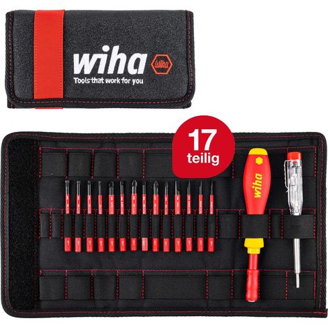 Wiha Schraubendreher und Bit Set slimVario (36068) 17 tlg. in Falttasche  VDE Elektriker  ( Schlitz, Kreuzschlitz, Torx, PlusMinus, Spannungsprüfer)