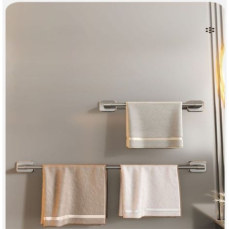 Portasciugamani doppio, nero, 50 cm, portasciugamani da parete senza forare, mensola portaoggetti per bagno, barra doppia (1/4)