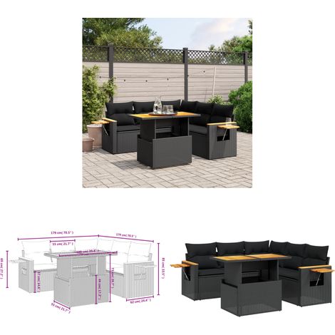 6-tlg. Garten-Sofagarnitur mit Kissen Schwarz Poly Rattan - Gartenmöbel - Sofasatz - Outdoor Möbel - PE-Rattan - Wetterfest - Home & Living (1/3)