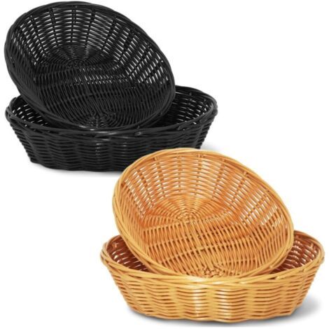 4 Pièces Panier en Osier Rond Tressé en Rotin pour Présentation de Nourriture, Corbeille à Pain, Fruits et Légumes - Marron et Noir