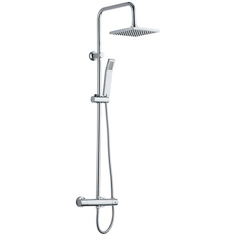 Edouard Rousseau – Colonne de douche thermostatique NESSY CUADRADO – Tête de douche 200x200 mm orientable – Robinetterie thermostatique avec sécurité anti-brûlure – Flexible inox 1,50 m (1/5)