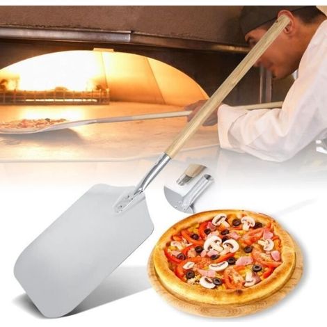 Aluminum Pizza Peel - Practical and Sturdy Thread - Pizza Peel with Rounded Edges - with a Removable Wooden Handle - 76.5 CM (1/4)