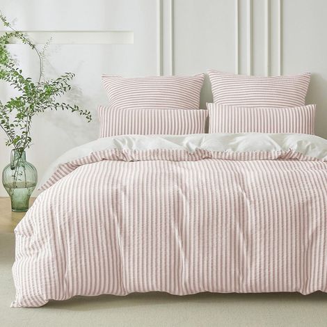 Ensemble de literie 220x240 Coton Rayé Rose Rose & Blanc 3 pièces