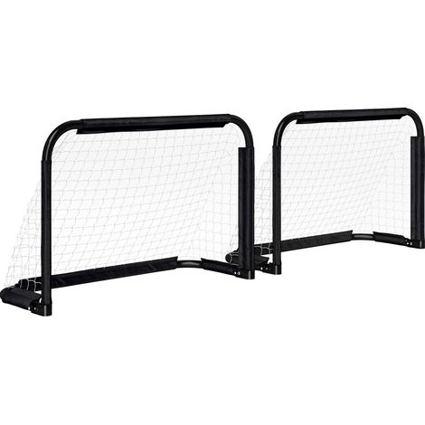 Set de 2 buts de football pliables en métal, 90 x 36 x 60 cm, noir, pour jardin et jeux en plein air (1/5)