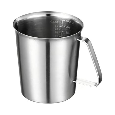 Gobelet doseur en acier inoxydable 1 litre avec poignée et graduation, résistant à la corrosion, pour liquides chauds et froids, pour cuisine, bar, café (1000 ml) (1/5)
