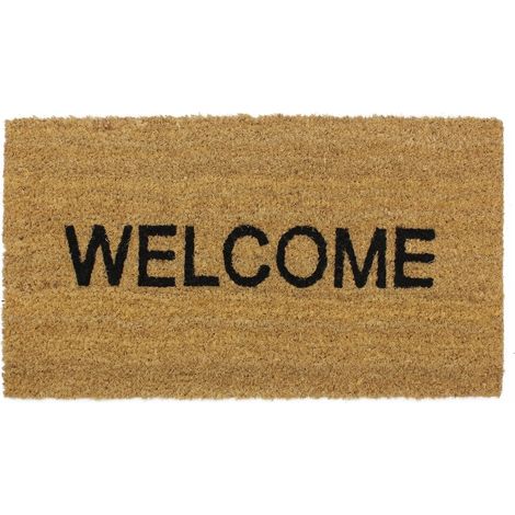 Heavy Duty Welcome PVC Backed Coir Entrance Doormat, Vinyl, 33.5x60cm, Brown (1/4)