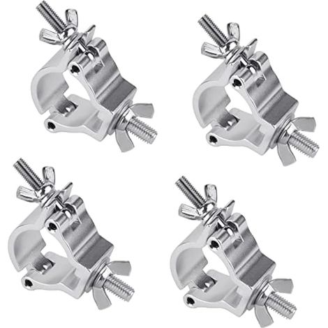 Pince de fixation pour structure, lot de 4 pinces à crochet, pince de fixation pour éclairage de scène, accessoire pour structure de 38 à 41 mm, aluminium, charge maximale 100 kg, argent (1/5)