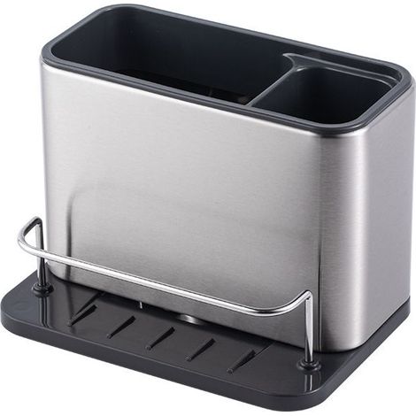 Rangement évier, Porte Eponge Evier Cuisine en Acier Inoxydable, Support pour Éponge avec bac de récupération, Porte-ustensiles de Cuisine Porte-éponge Cuisine Amovible évier Organisateur (1/4)