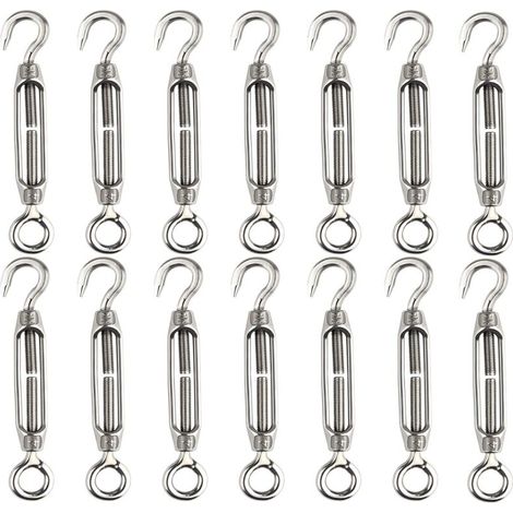 14 pièces tendeur de fil de tendeur M4 crochet et oeil tendeur de tendeur 304 tendeurs en acier inoxydable Tension de corde robuste