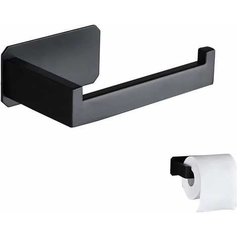Wall-mounted toilet paper holder in black stainless steel, no drilling required, 3M adhesive mounting – elegant design for bathroom and WC (1/5)