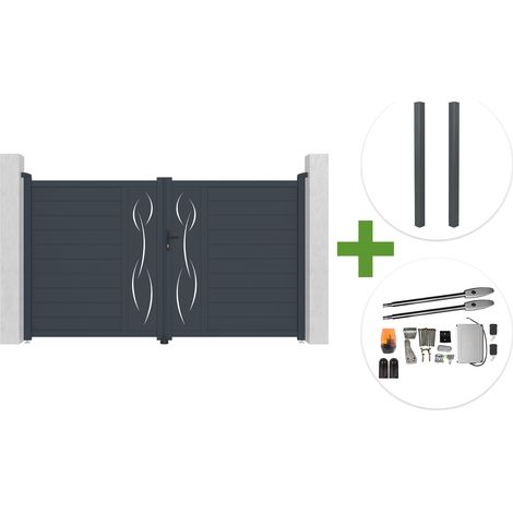 Portail battant 3m LIFE H.180cm aluminium gris + 2 poteaux ELDA + motorisation Tanker B250 (1/5)