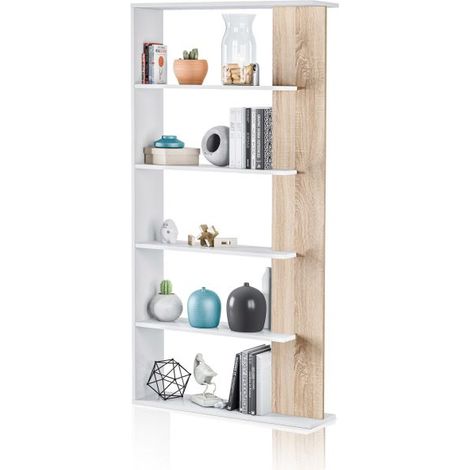 Estantería Opal Blanco Artik (Blanco Mate) - Roble Canadian (ancho) x 180cm (alto)