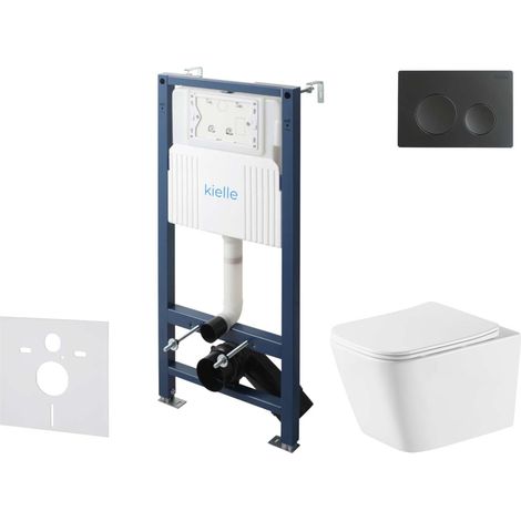 kielle Genesis New - Conjunto de instalación empotrada, inodoro Arkas I, Vortex Rimless+, asiento softclose y pulsador Gemini New I, negro mate 30528SS75