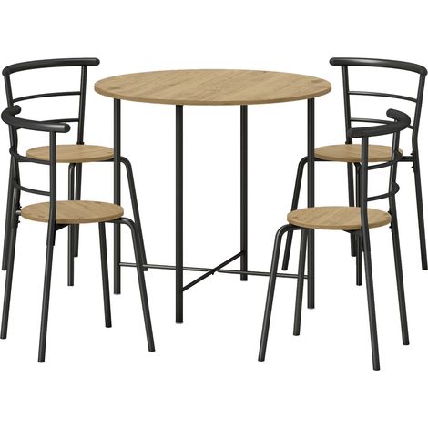 Set Tavolo da Pranzo Rotondo Stile Industriale con 4 Sedie Salvaspazio in Legno e Metallo (1/5)