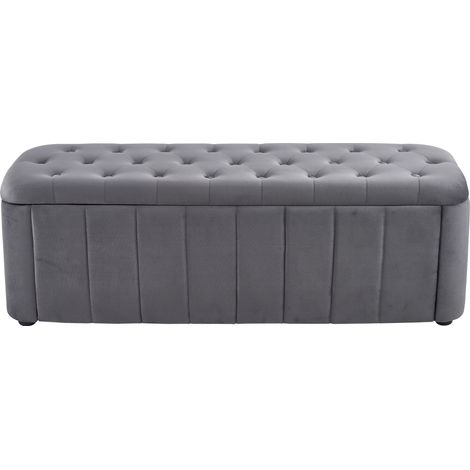 Banquette de rangement en velours avec coussin amovible, assise rembourrée et coins arrondis pour salon, chambre ou entrée (1/5)