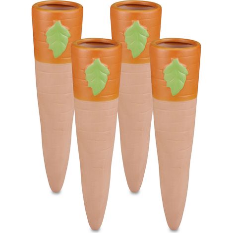 Relaxdays Set Irrigazione a Goccia, Set da 4 Coni per Piante e Vasi, Innaffiatoio per Bottiglie da 1,5 Litri, Terracotta (1/5)
