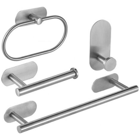 4 Pièces Porte Serviette Salle De Bain, Accessoires De Salle De Bain Kit sans Forage, Autocollant 3M Et Perçage Porte Serviettes pour Salle De Bain, Cuisine (1/4)