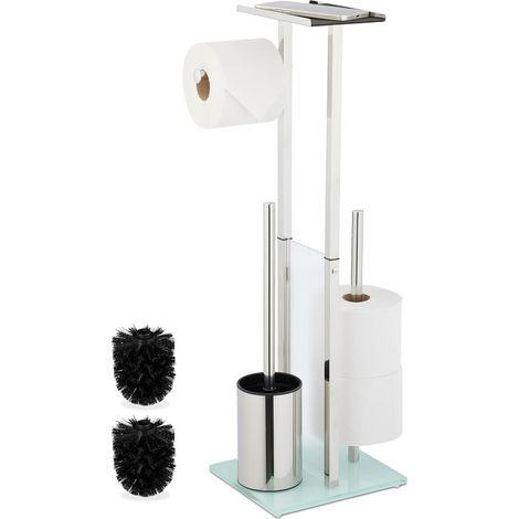 Serviteur WC, avec Brosse et Porte-Brosse, Porte-Rouleau, H x L x P: 66 x 24 x 18 cm, argenté (1/5)