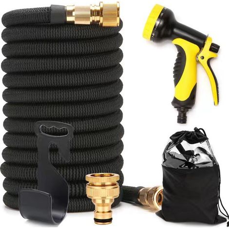 Tuyau Jardin Extensible EU Standard 15m (50ft), Pistolet Haute Pression, Âme Latex Rétractable 3X pour Lavage Auto et Arrosage (1/5)