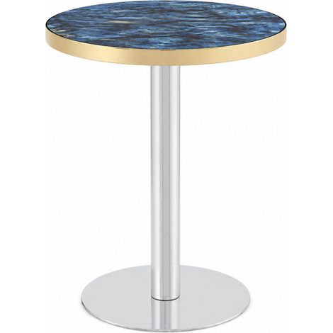 Mesa auxiliar redonda moderna de MDF efecto mármol azul con borde dorado MODENUIT (1/5)