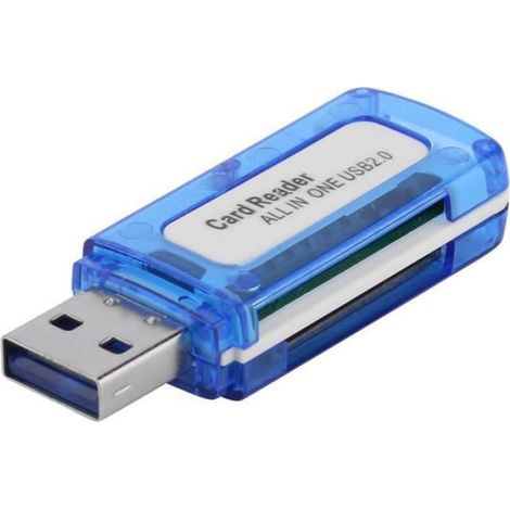 Connectique - alim,Mini lecteur de cartes à 4 en 1,USB 2.0,4 emplacements pour carte mémoire Flash,Micro SD,TF- Bleu[B85753]