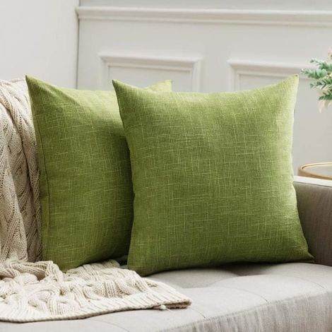 Lot de 2 Housses de Coussin décoratives carrées en Imitation de Lin Style Rustique Housses de Coussin décor Vintage 45 x 45 cm Vert (1/4)