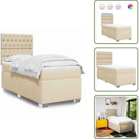 Cabecero ajustable - vidaXL Cama box spring con colchón tela color crema 100x200 cm - Colchón ensacado