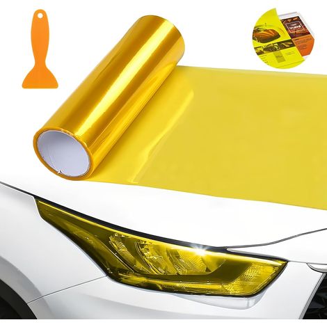1 Film Teinté Phare 120x30cm PVC Auto-adhésif Jaune Imperméable Protection Solaire Voiture