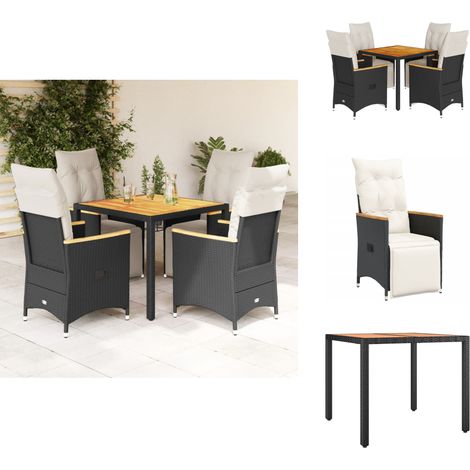 Ensemble de bistro de jardin 5 pcs coussins noir poly rotin - Meubles De Jardin - Salon De Jardin - Set De Bistro - Fauteuil Inclinable - Résine Tressée (1/5)