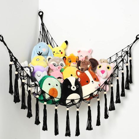 Filiyano – sac en filet pour – Hamac de rangement pour jouets, sac en filet pour peluches, noir, 20x20x20cm (jouets non inclus) (1/4)