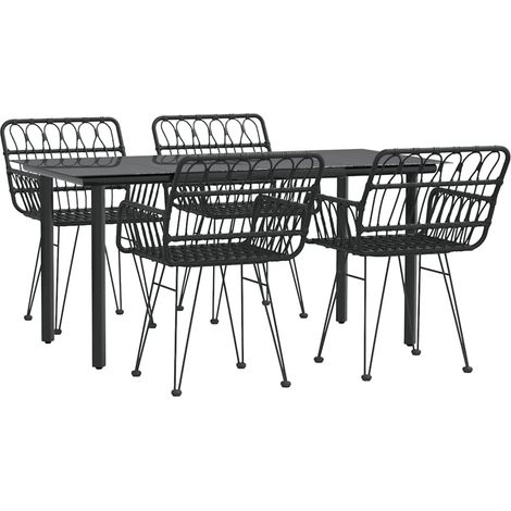 Mueble comedor de jardín 5 piezas mimbre resina negro 020014782