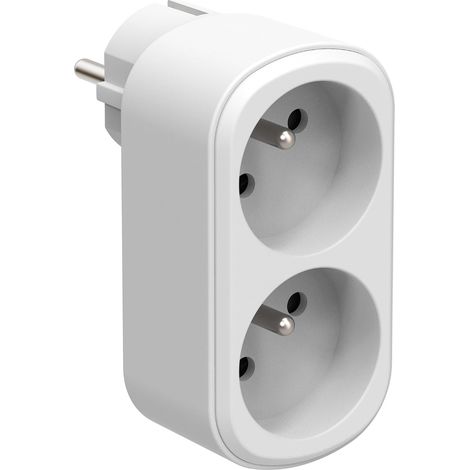 Adaptateur Fiche Multiprise Biplite Prima 2 Prises françaises 16A, Adaptateur Murale, Blanc (1/5)
