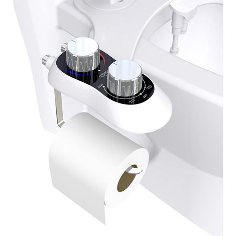 Applicable Bidet - Embout de toilette - Bidet non électrique avec porte-papier toilette - Insert pour WC - Doubles buses autonettoyantes - Interrupteur de pression réglable pour eau chaude froide (1/5)