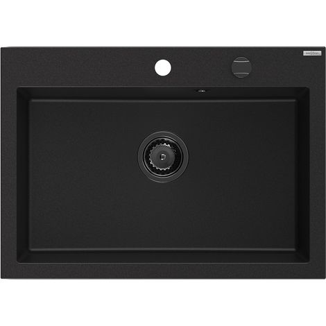Mexen Elix lavello in granito a 1 vasca 700 x 500 mm, nero, sifone nero - 6526701005-77-B (1/5)