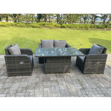 Fimous Lounge Rattan Gartenmöbel Set Steigender Verstellbarer Anhebender Esstisch Sets Gartensofa Sitzgruppe Liegestühle 4 Sitzer Dunkelgrau Gemischt (1/4)